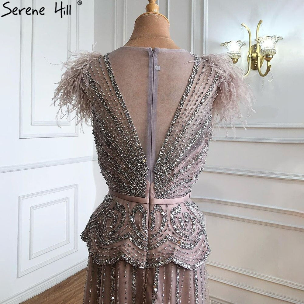 Serene Hill Women's Pink Luxury Evening Dresses with Beading & Feathers - A-Line Formal Gown for Parties, Prom, Weddings 2025 Collection LA70929