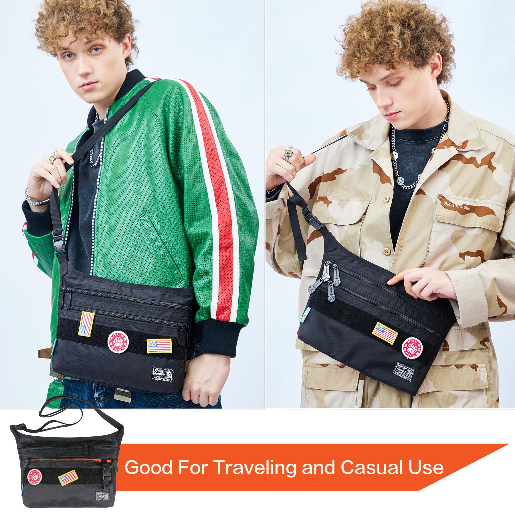 Men's Black Tactical Crossbody Sling Bag with 8-Inch Tablet Compartment & MOLLE System - Perfect for Travel, EDC, and Handheld Gaming - Stylish Japanese Slim Design for Teens & Adults
