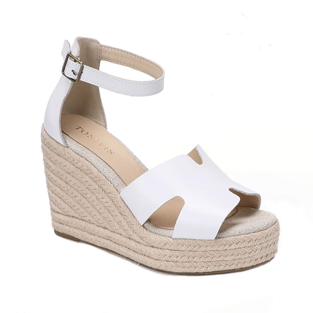 Women's Leather Wedge Sandals with Espadrille Sole - Comfortable Summer Casual Shoes for Beach, Vacation & Daily Wear