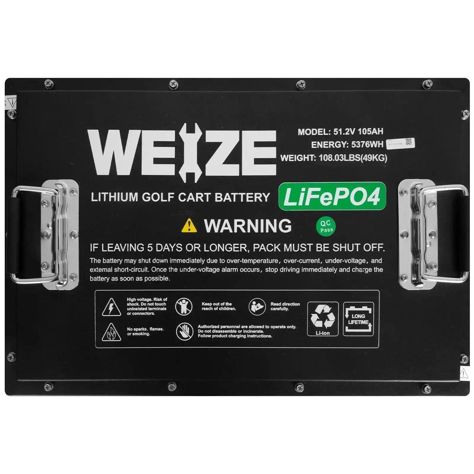 WEIZE 48V (51.2V) 105AH LiFePO4 Golf Cart Battery - 5376Wh Bluetooth Lithium Battery Complete Kit for Golf Carts, Electric Vehicles & Solar Power Storage