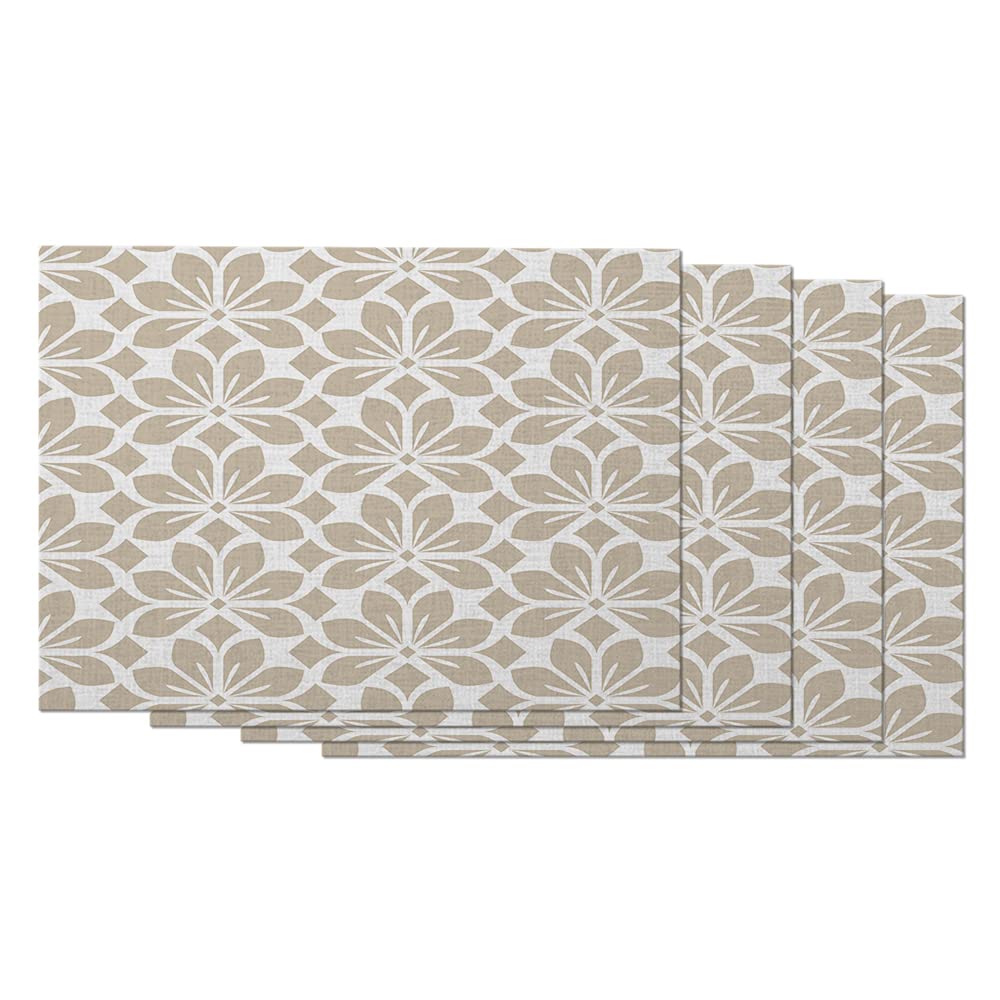 Luxury Geometric Floral Pattern Placemats Set of 4 - Oriental Beige Leaf Design Cotton Linen Table Mats 12x18 Inch for Dining Table - Perfect for Home Decor, Dinner Parties & Holiday Entertaining