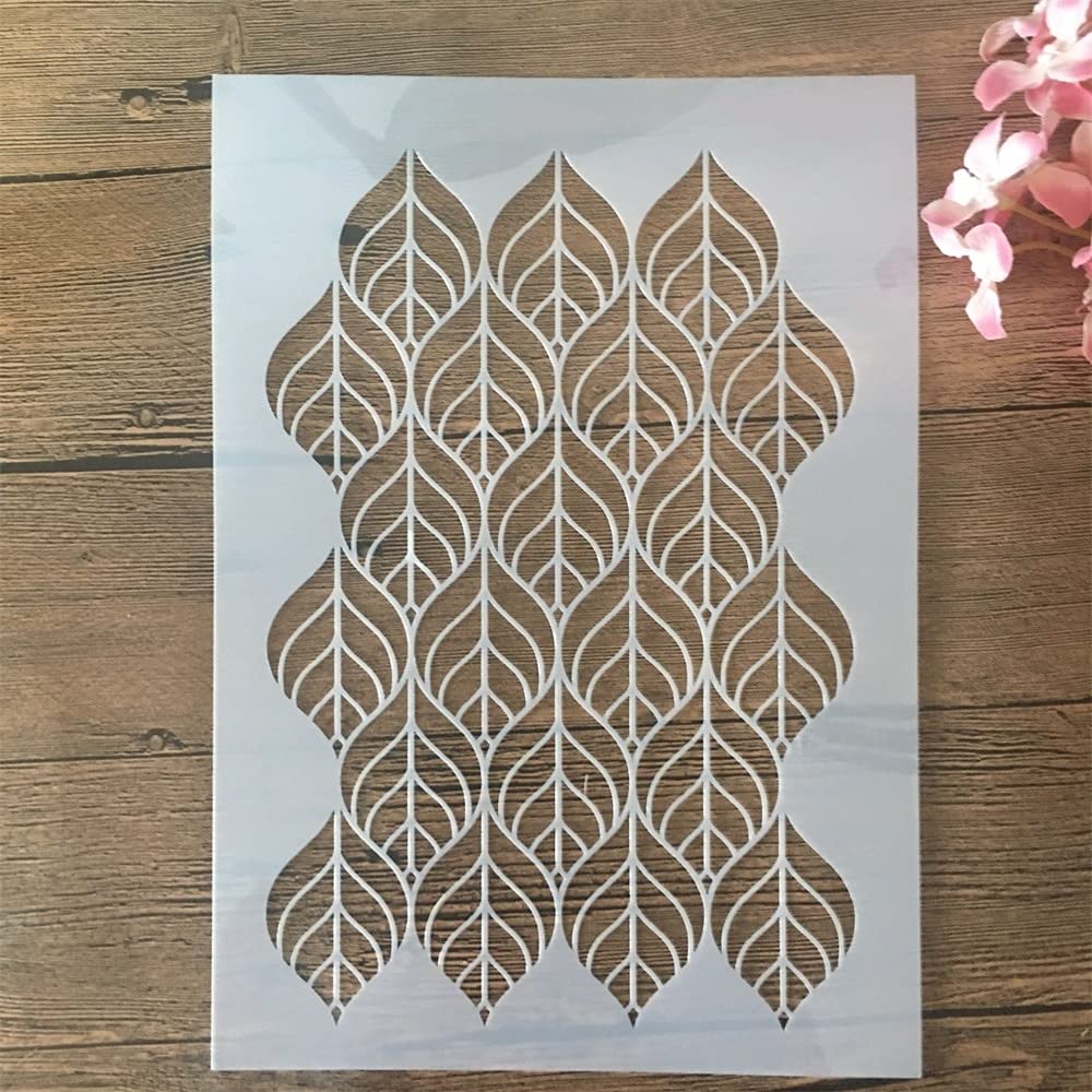Reusable A4 29cm Leaf & Geometric Stencils for Painting - DIY Craft Templates for Home Decor, Wall Art, Scrapbooking & Fabric Design