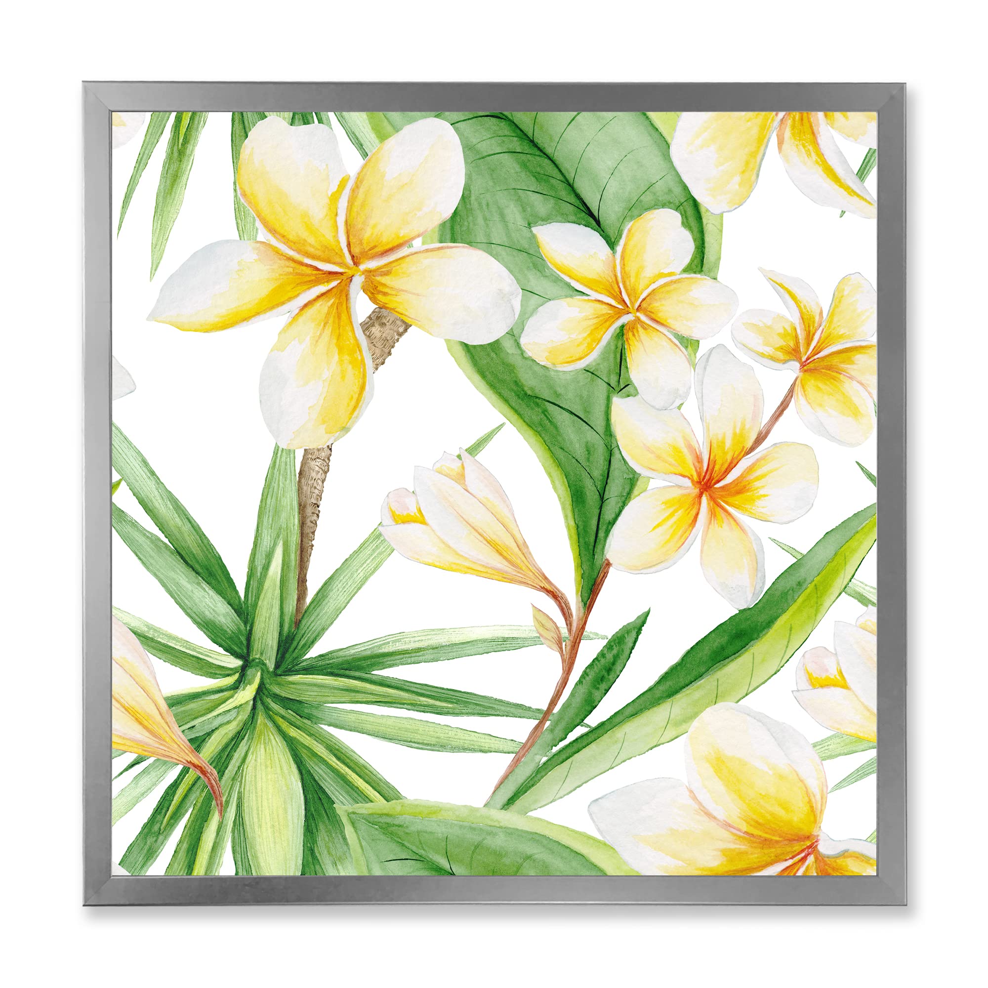 DesignQ Tropical Foliage & Yellow Flowers Framed Wall Art - Vibrant Home Decor for Living Room, Bedroom & Office