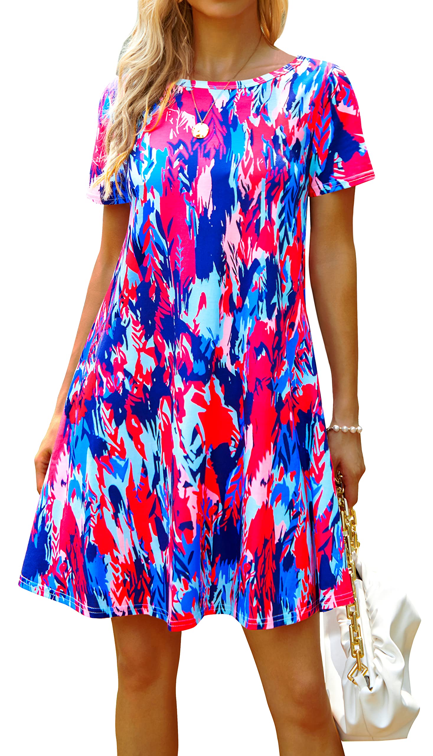 Women's Casual Summer Beach Sundress - Short Sleeve T-Shirt Dress with Pockets | Perfect for Vacation, Poolside, and Outdoor Activities