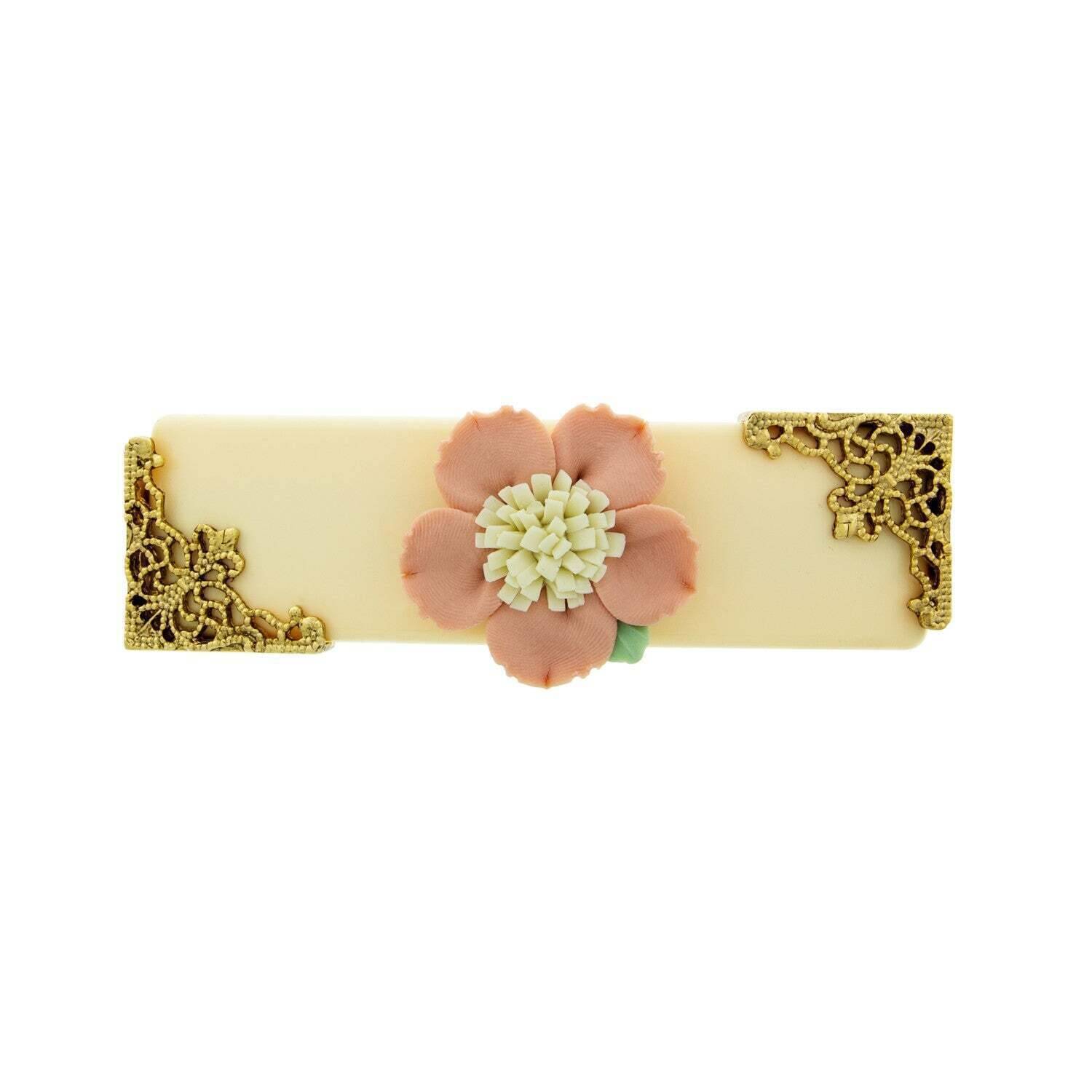 1928 Vintage Ivory Hair Barrette with Pink & White Porcelain Flowers - Elegant Hair Accessory for Weddings, Parties & Special Occasions