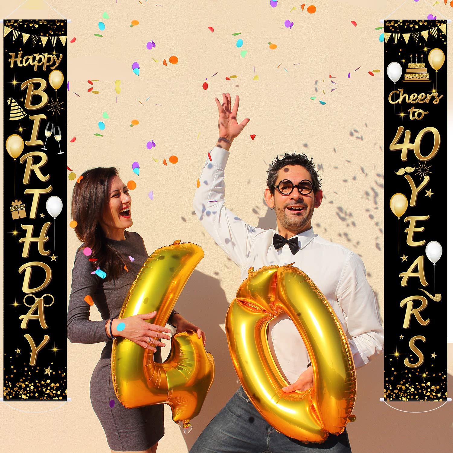 2-Piece 40th Birthday Party Decorations Set - Cheers to 40 Years Banner & Welcome Porch Sign - Perfect for Milestone Celebrations, Home Decor & Photo Backdrops