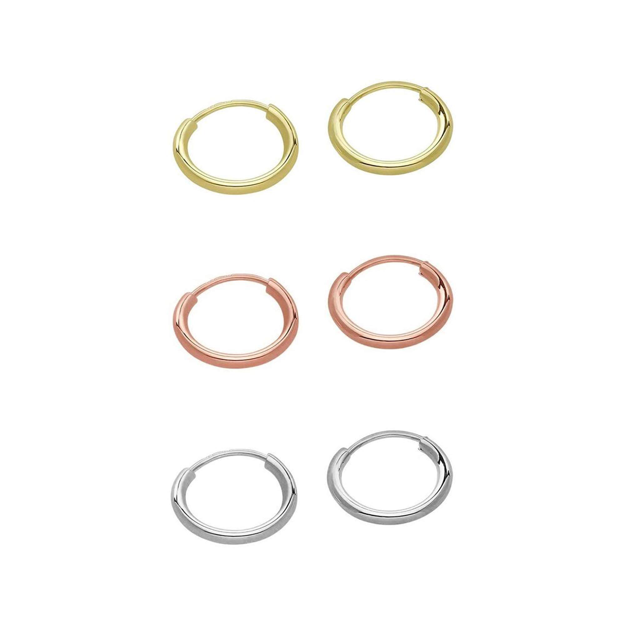 14K Gold Endless Hoop Earrings Set of 3 Pairs - 10mm Small Huggie Hoops for Women | Perfect for Everyday Wear, Gifts & Special Occasions