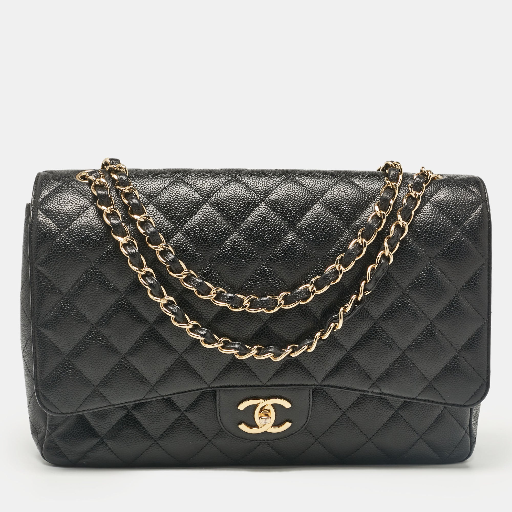 Luxury Black Caviar Quilted Leather Maxi Classic Double Flap Bag - Elegant Women's Designer Handbag for Work, Evening & Special Occasions