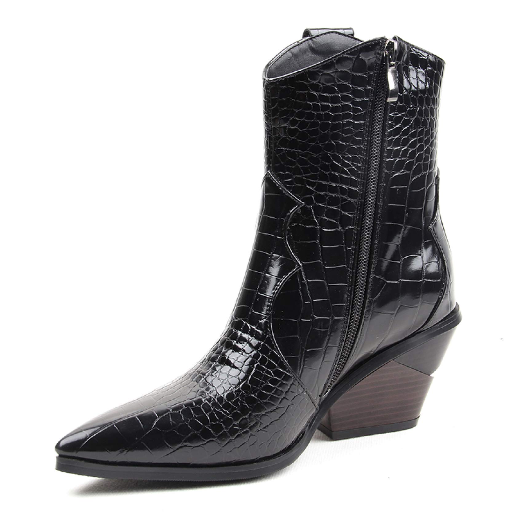 Women's Fashion Embossed Leather Ankle Boots - Pointed Toe Western Cowboy Boots with Wedge Heel for Riding & Casual Wear | Perfect for Country Music Festivals, Rodeos & Night Out
