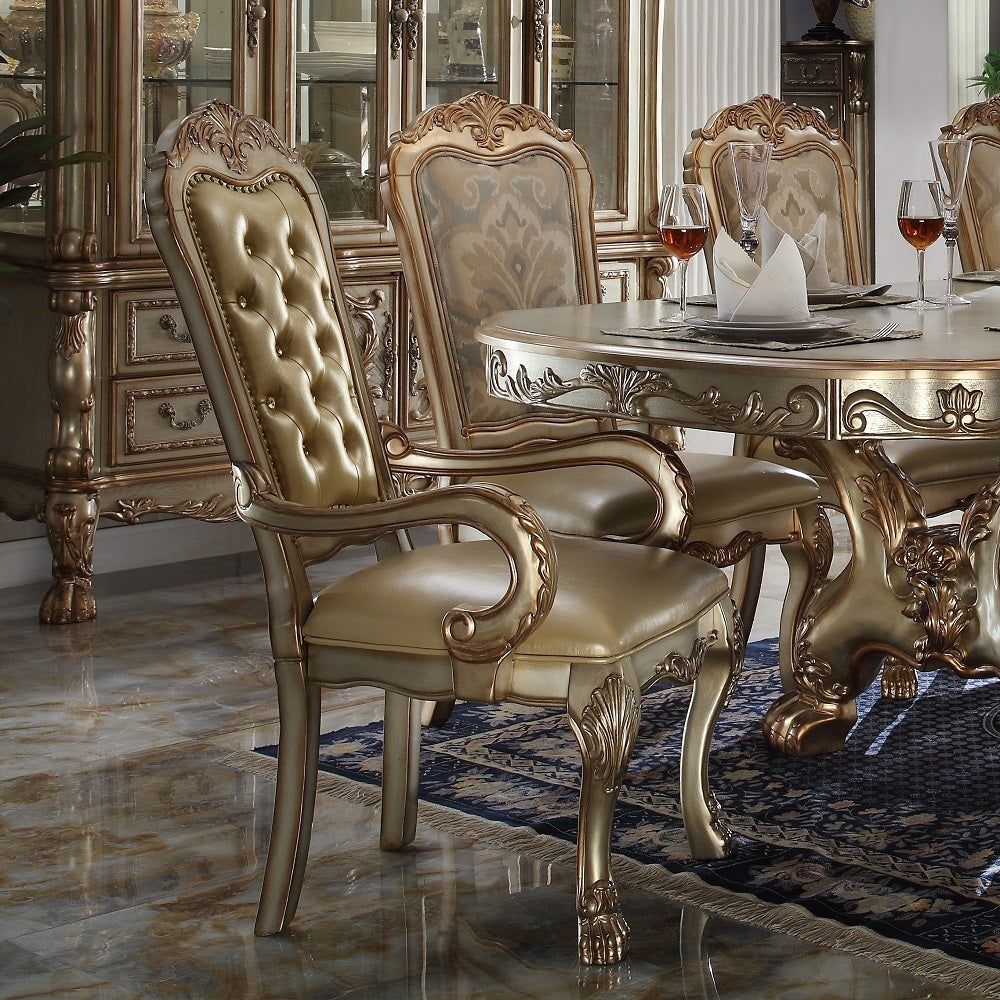 Luxury Bone & Gold Patina Tufted Armchair Set of 2 - Mid-Century Modern Velvet Accent Chairs for Living Room, Bedroom, or Office Decor