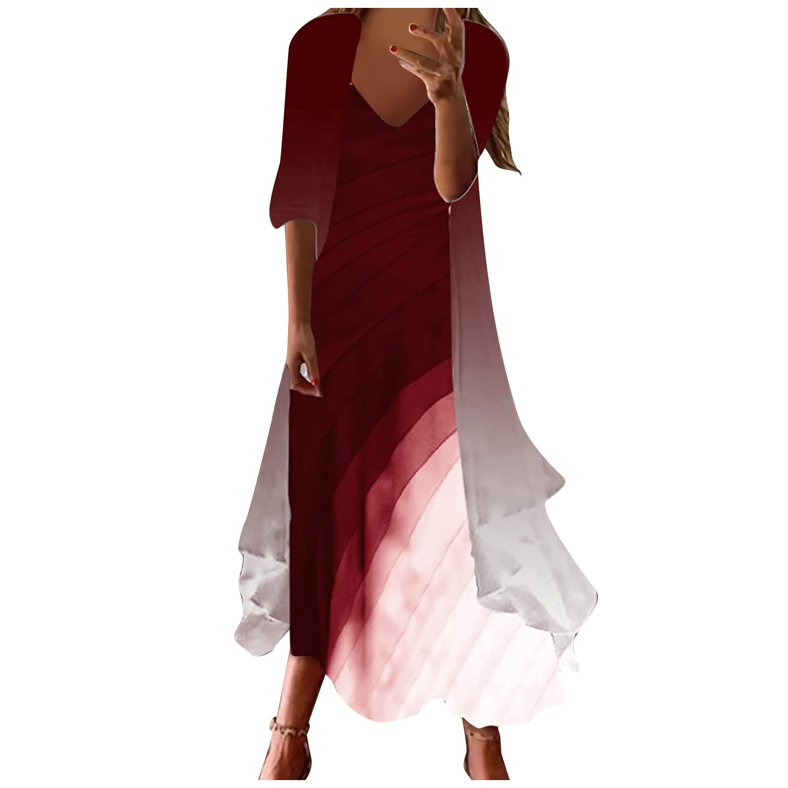 Plus Size Women's Casual V-Neck Printed Two Piece Maxi Dress Set - Flowy Summer Outfit for Beach, Vacation & Date Night