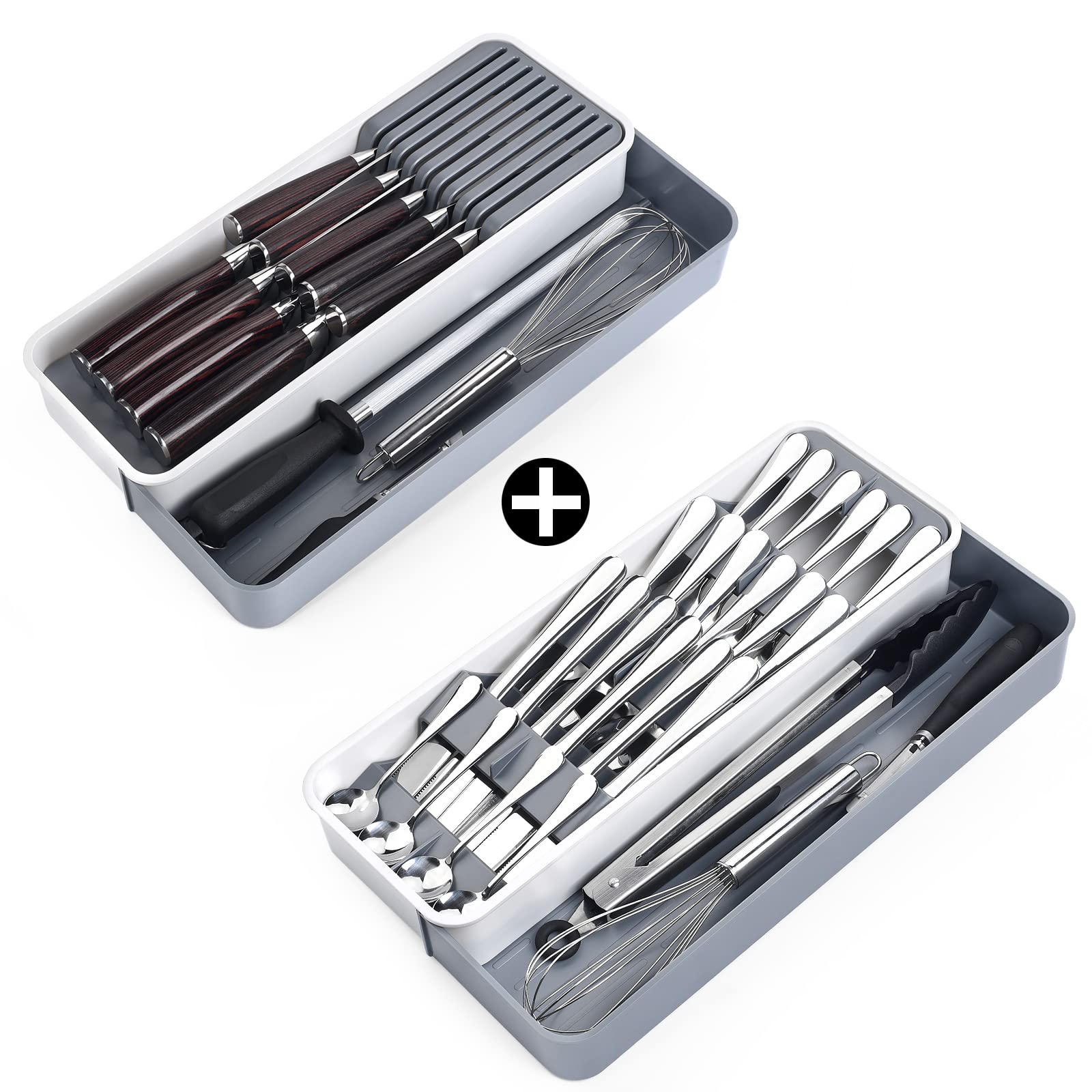 Expandable Kitchen Knife Drawer Organizer & Silverware Storage Tray - Adjustable Removable Flatware Organizer for Utensils, Spoons, Knives, Forks - Perfect for Kitchen Drawer Organization & Space Saving