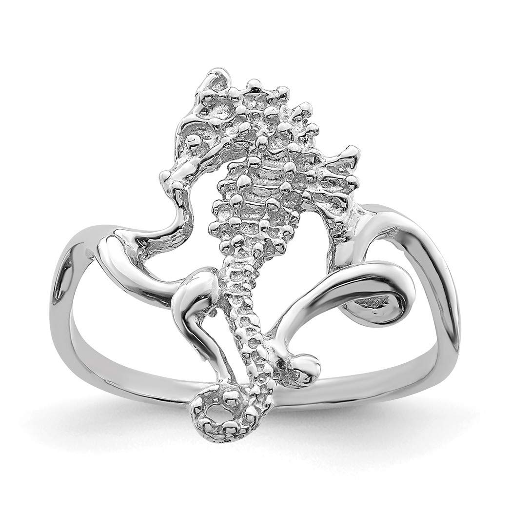 14K White Gold Seahorse Ring for Women - High Polish & Textured Design, Size 7.00 - Perfect Jewelry Gift for Beach Lovers, Ocean-Themed Parties & Everyday Elegance
