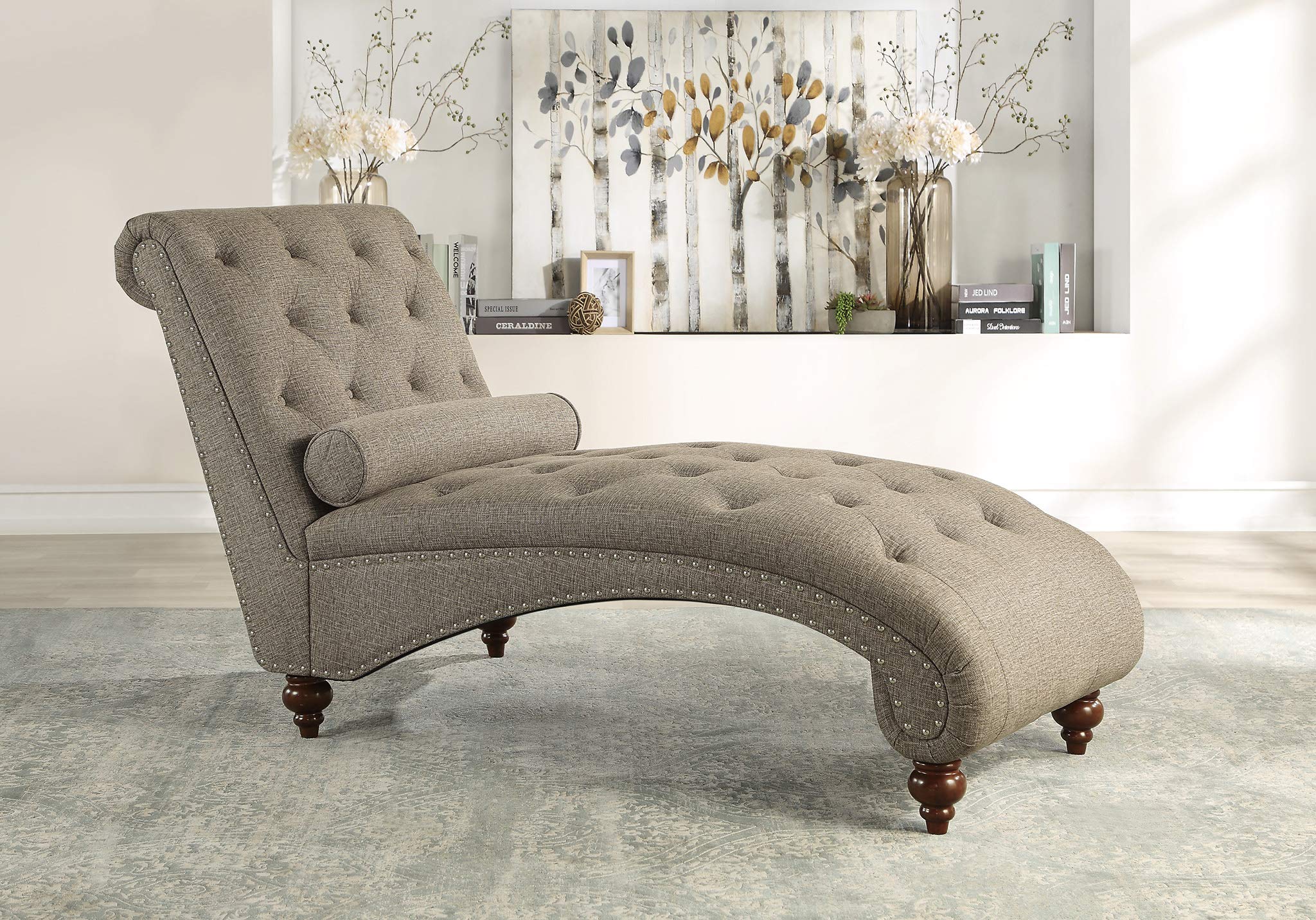 Homelegance Velvet Chaise Lounge Sofa - Luxurious Brown Upholstered Living Room Furniture for Relaxing & Reading | Perfect for Bedroom, Lounge, or Home Theater