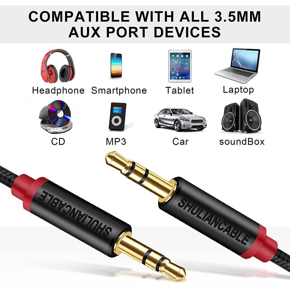 Premium 3.5mm Male to Male Stereo Aux Cable - Nylon Braided Audio Jack Cable for iPhone, Samsung, iPad, Car Stereo & Headphones - 6.6ft/2M Durable AUX Cord for Music, Gaming & Car Audio Systems