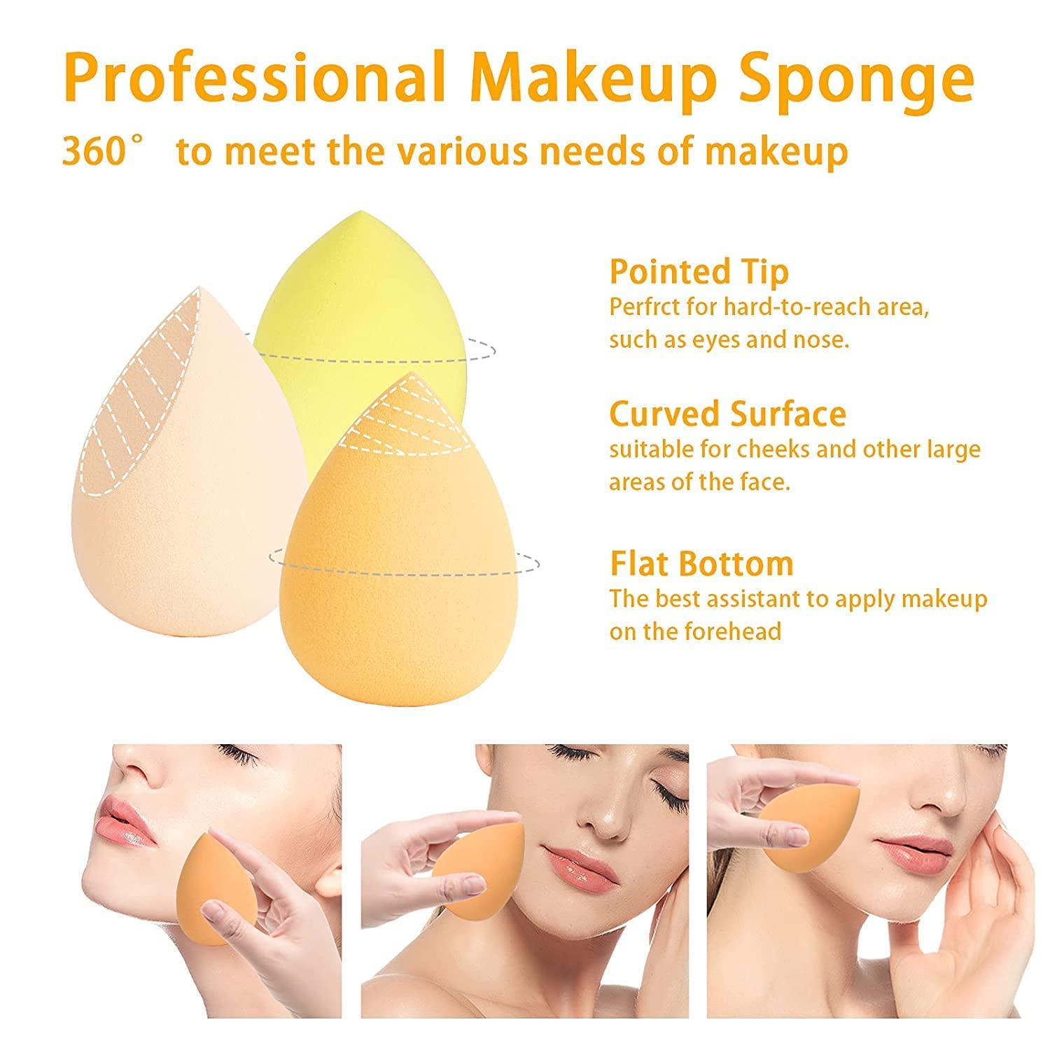 Professional Pink Shimmer Makeup Sponge Beauty Blender - 4 Pack with Storage Box | Ideal for Foundation, Concealer & Powder Application