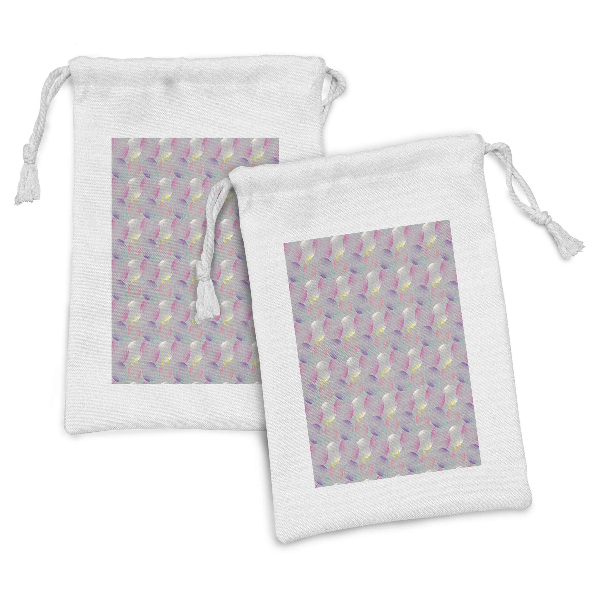 Ambesonne Abstract Fabric Pouch Set of 2 - Modern Striped Circles & Bubbles Design - Small Drawstring Bags for Toiletries, Masks, Jewelry & Party Favors - 9