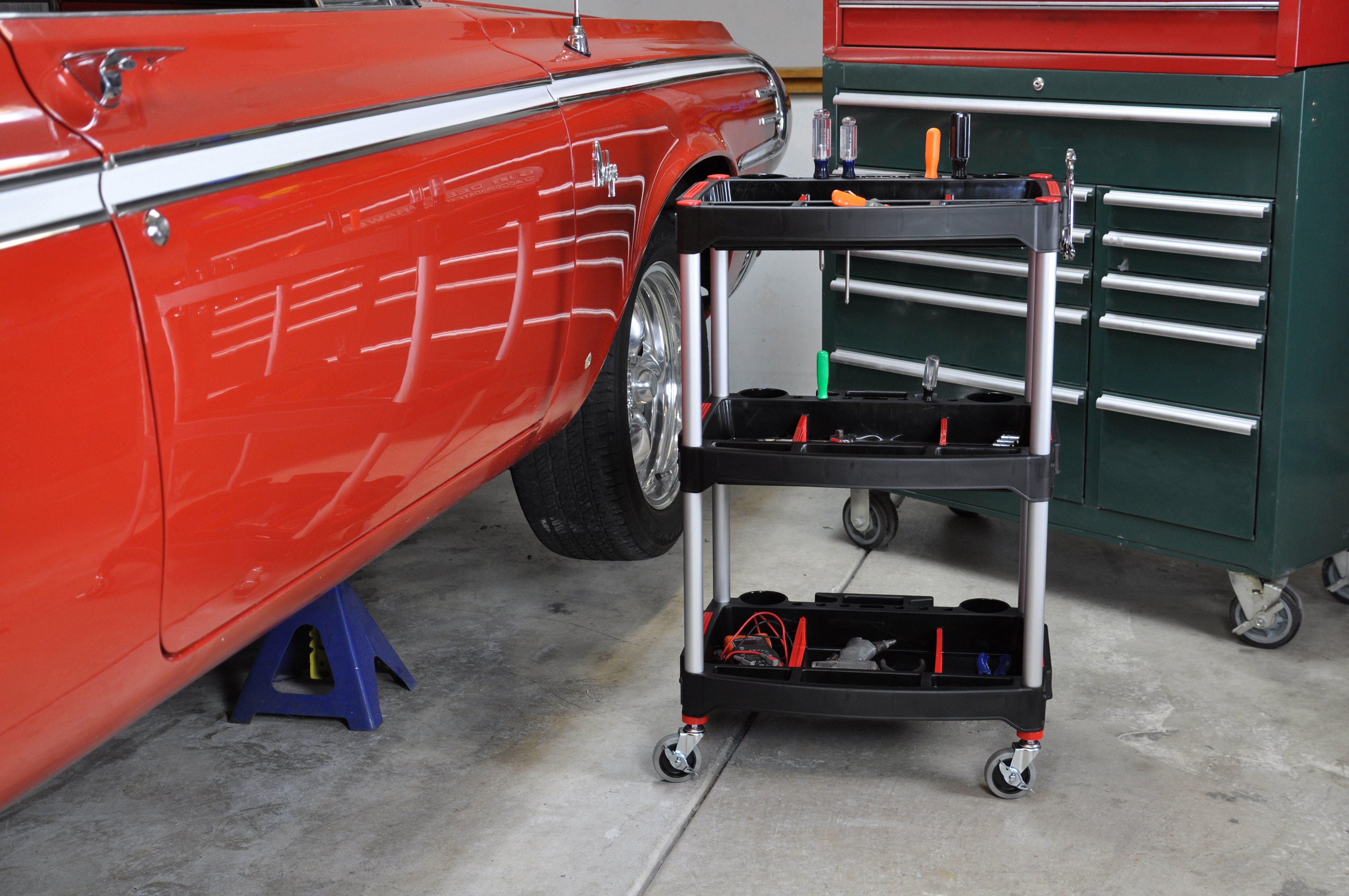 Luxor 3-Shelf Rolling Tool Cart with Locking Wheels - Heavy Duty Metal Utility Cart for Garage, Workshop, and Automotive Repair - Perfect for Organizing Tools and Equipment