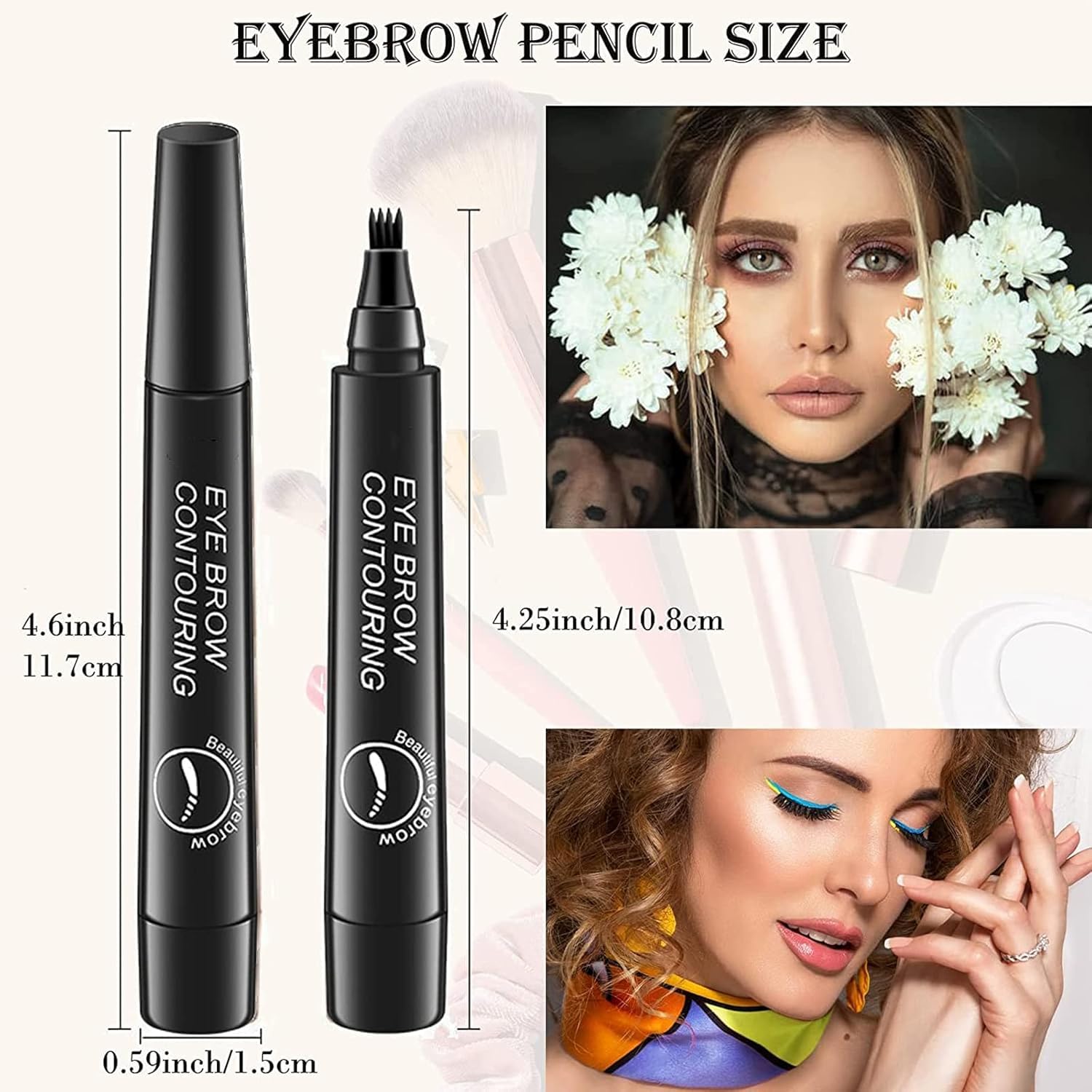 Black Eyebrow Pen with Fork Tip - Waterproof & Smudgeproof Microblading Eyebrow Pencil for Natural Defined Brows | Includes Eyebrow Brush & Eyeliner | Perfect for Daily Makeup, Salon Use & Special Occasions