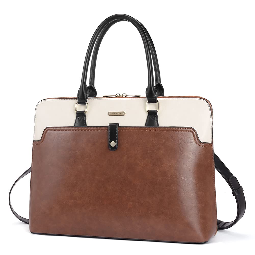 CLUCI Women's 15.6 Inch Laptop Briefcase - Genuine Oil Wax Leather Business Bag with Large Capacity, Slim Design & Shoulder Strap - Perfect for Office, Work, Travel & Professional Women