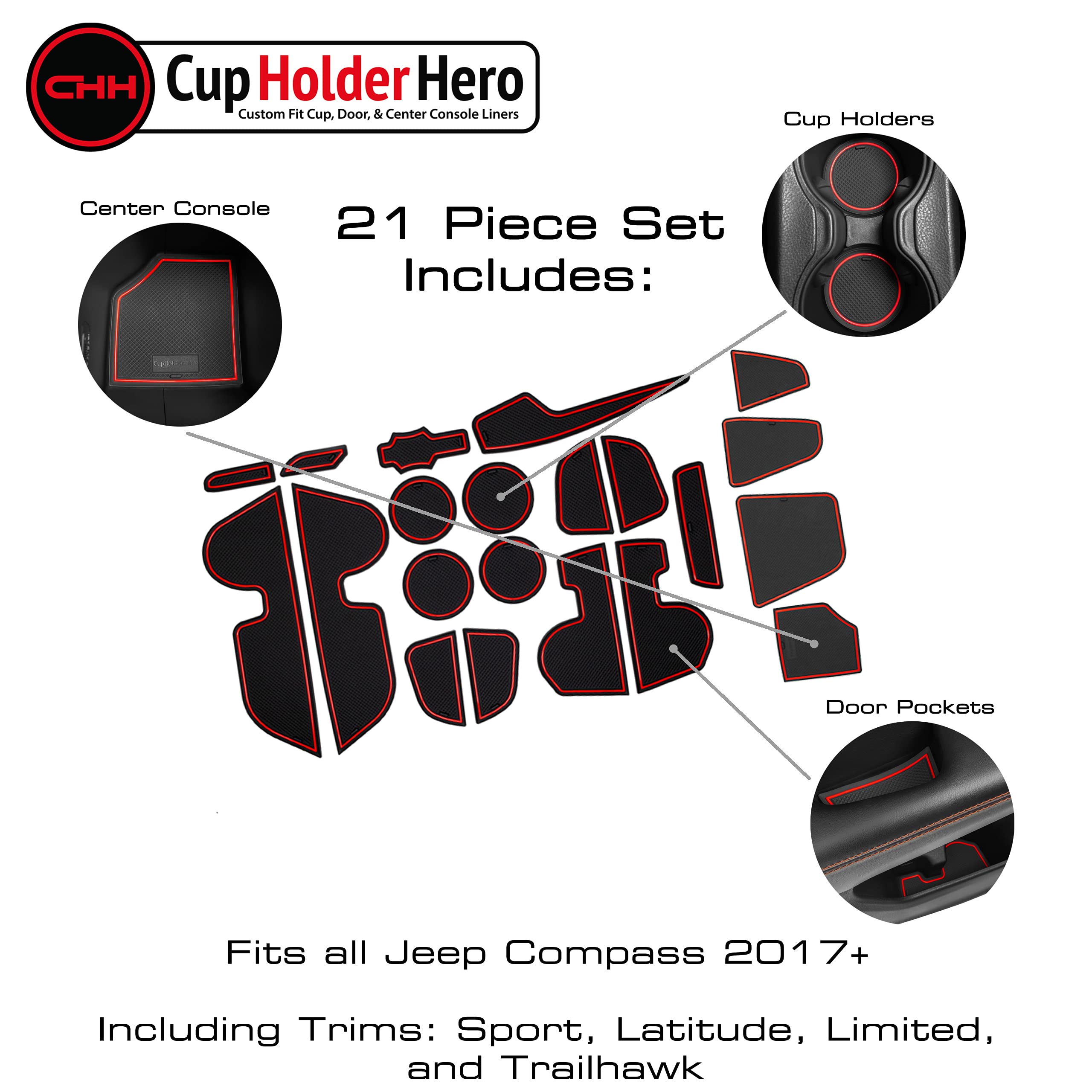 Premium Red Trim & Compass Car Accessories for 2018-2021 Models - Perfect for Off-Road Adventures & Interior Styling