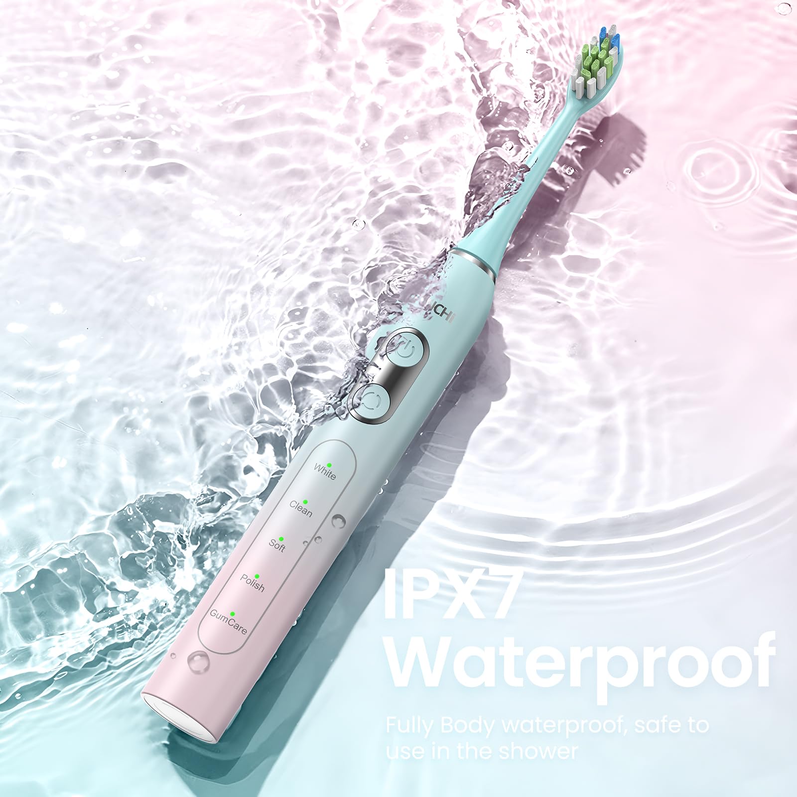 YUNCHI Sonic Electric Toothbrush for Adults & Kids - Rechargeable Toothbrush with 5 Cleaning Modes, 2-Minute Smart Timer & Travel Case - Pink & Blue Gradient - Perfect for Home, Travel & Family Oral Care