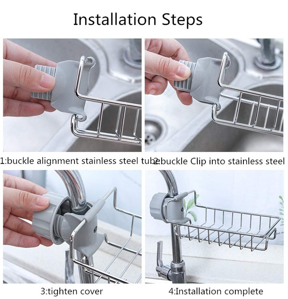 Stainless Steel Sink Caddy Organizer - Kitchen Soap Sponge Holder for Dishwashing