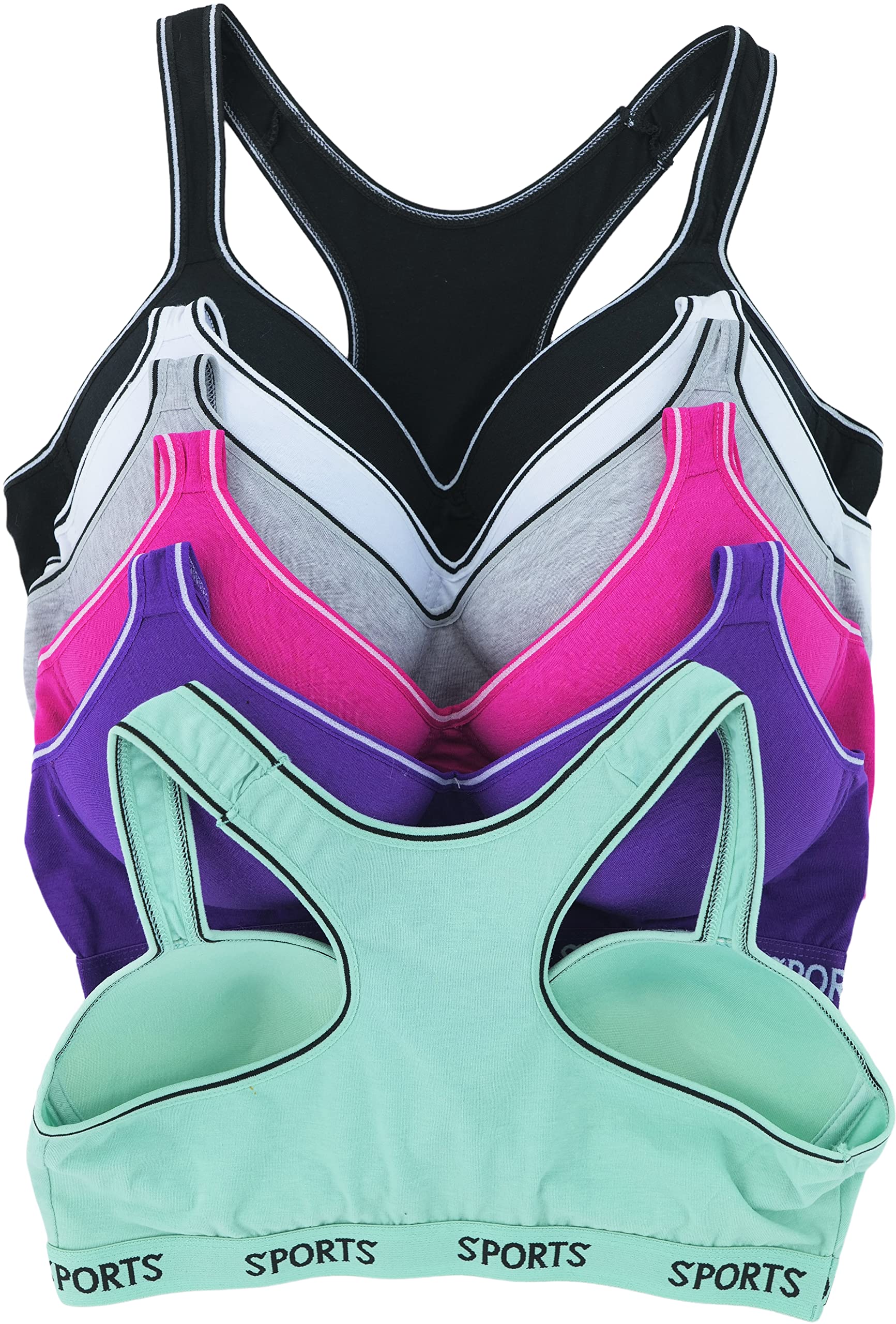 ToBeInStyle Women's 6-Pack Colorful Sports Bras with Logo Design - Perfect for Yoga, Gym & Running Workouts