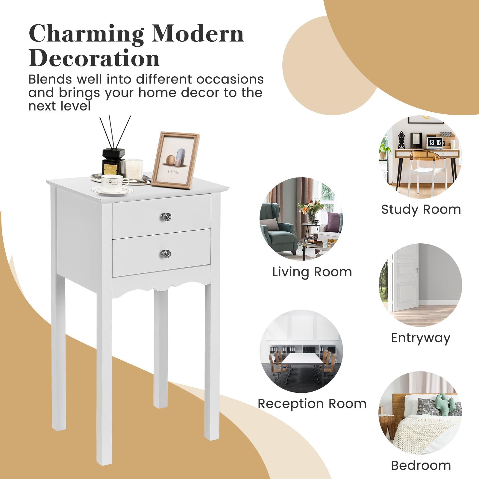 Giantex White End Table with 2 Drawers - Nightstand, Side Table for Living Room, Bedroom & Office - Multi-Purpose Accent Furniture for Home Decor & Storage (Perfect for Small Spaces & Apartment Living)