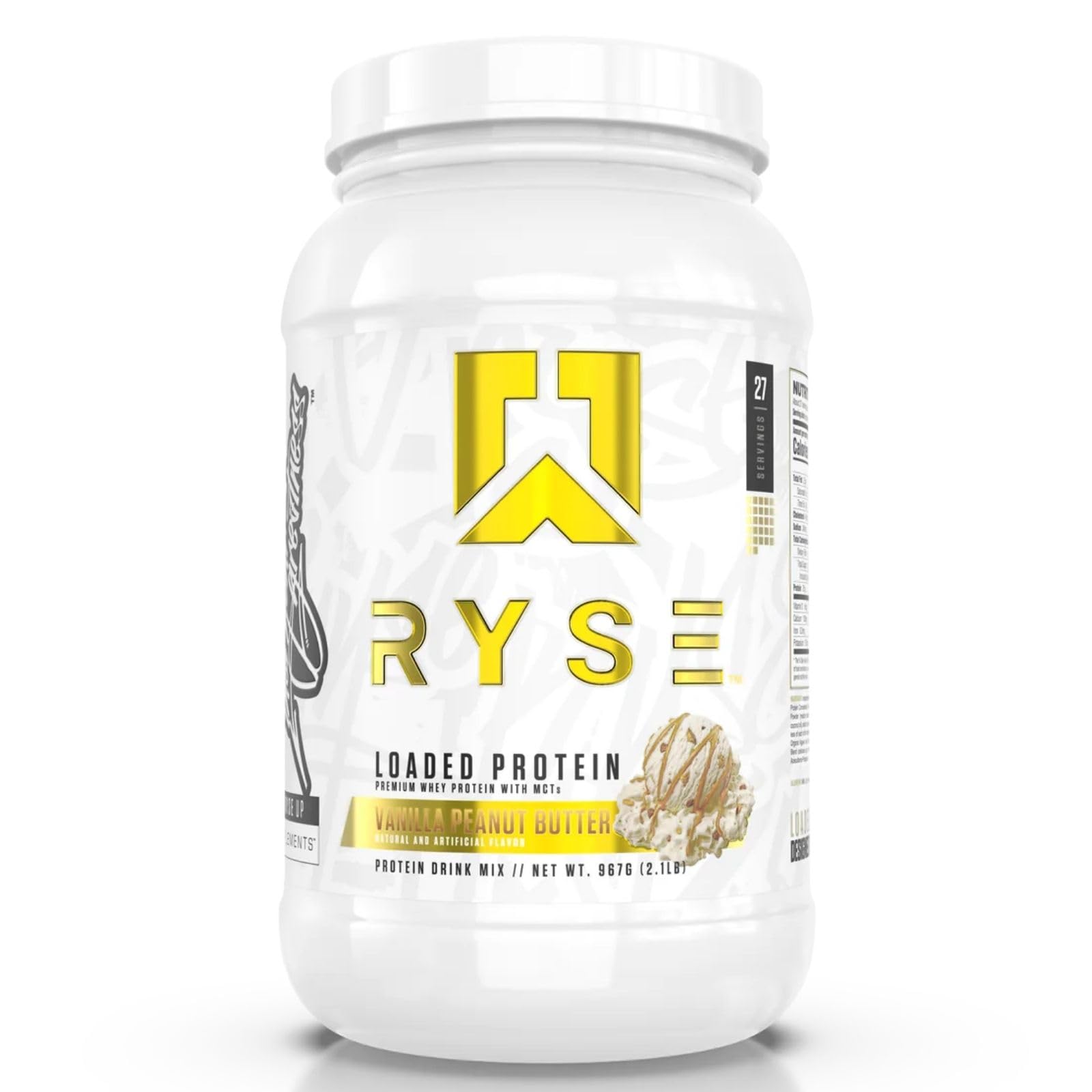 Ryse Loaded Protein Powder - 25g Whey Protein Isolate & Concentrate with Prebiotic Fiber & MCTs | Low Carb Low Sugar Supplement | Vanilla Peanut Butter Flavor (27 Servings) for Post-Workout Recovery & Muscle Growth
