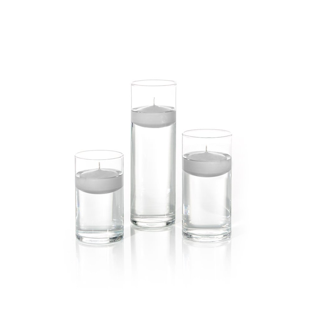Yummi Set of 18 Floating Candles and Cylinder Vases - Light Gray for Wedding Centerpieces, Romantic Dinner Decor, Spa Bathroom Ambiance
