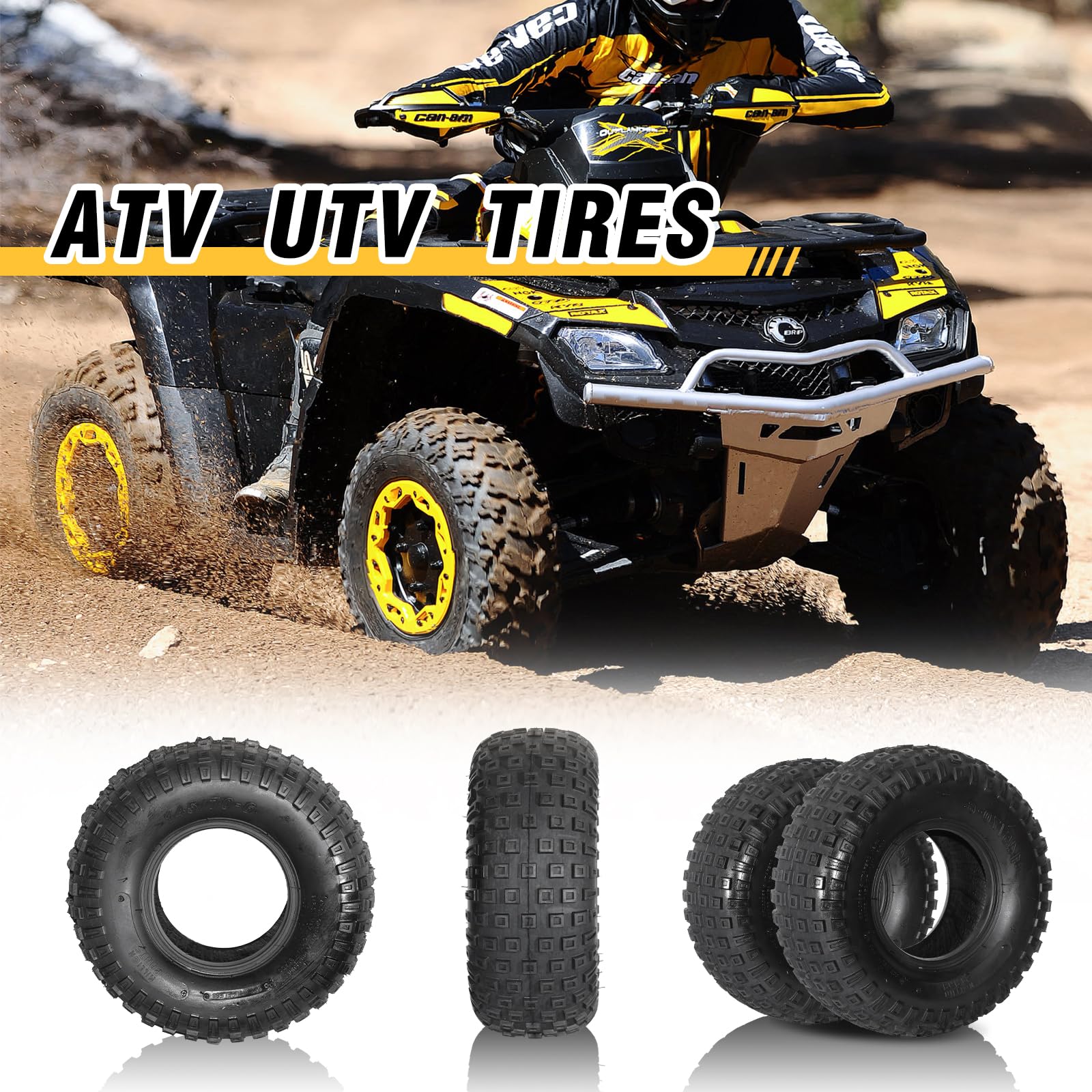 Motorhot 2-Pack 145/70-6 ATV Sport Tires - 6-PLY Tubeless Go-Kart Tires for Off-Road Racing & Trail Riding - Fits Most 6-Inch Wheel ATVs and Go-Karts