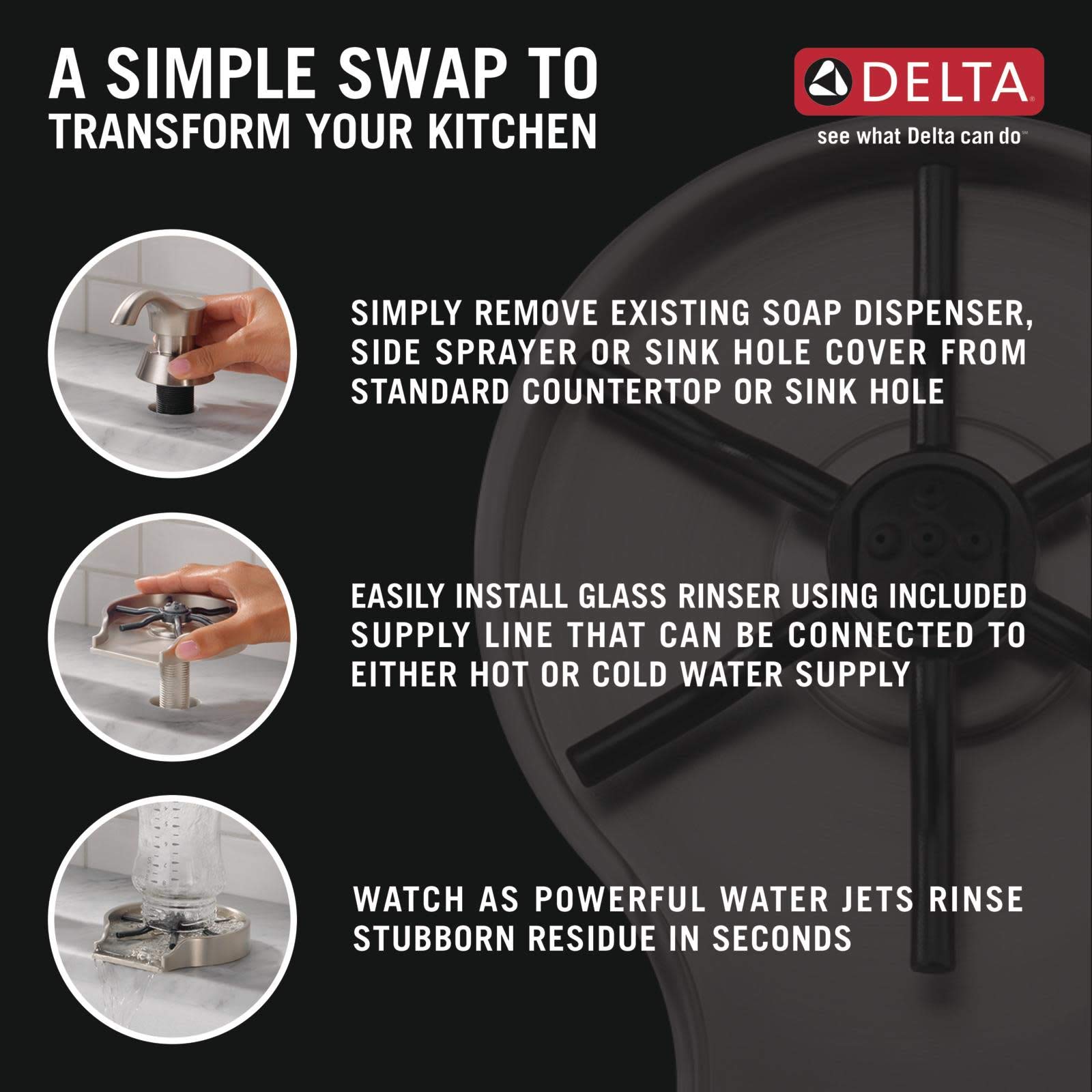 DELTA GR150-SP Stainless Steel Glass Rinser with SpotShield Technology - Perfect for Restaurants, Bars, and Home Kitchens - Eliminates Water Spots on Glassware
