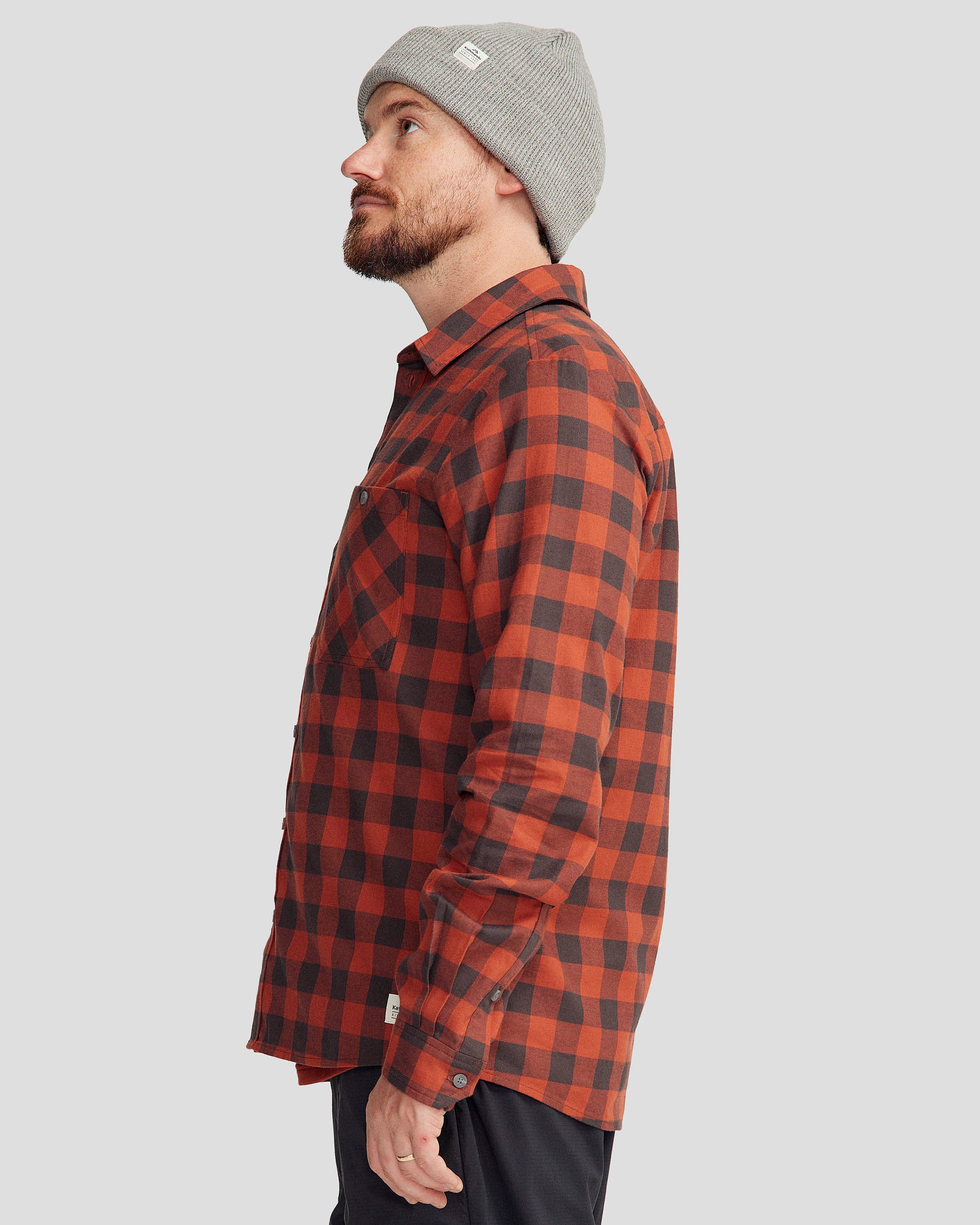 Men's Fyfe Long Sleeve Shirt - Redwood Gingham Plaid Flannel Button Down for Casual Wear & Outdoor Activities