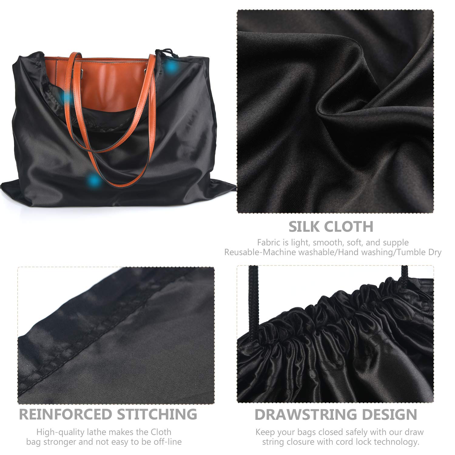 PlasMaller Dust Cover Storage Bags - Set of 2 Silk Drawstring Pouches for Handbags, Purses, Shoes & Boots | Protective Cloth Covers for Travel & Closet Organization