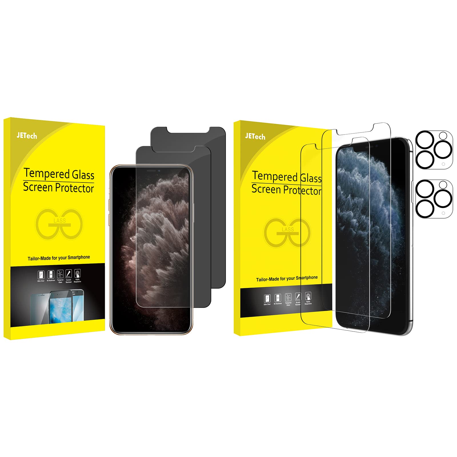 JETech iPhone 11 Pro Privacy Screen Protector & Camera Lens Protector Set - Anti-Spy Tempered Glass for Face ID Protection (2019 Model) | Perfect for Office, Travel & Personal Privacy
