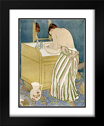 Mary Cassatt 'Woman Bathing' 20x24 Inch Black Modern Framed Art Print with Double Mat - Museum Quality Wall Decor for Living Room, Bedroom & Office