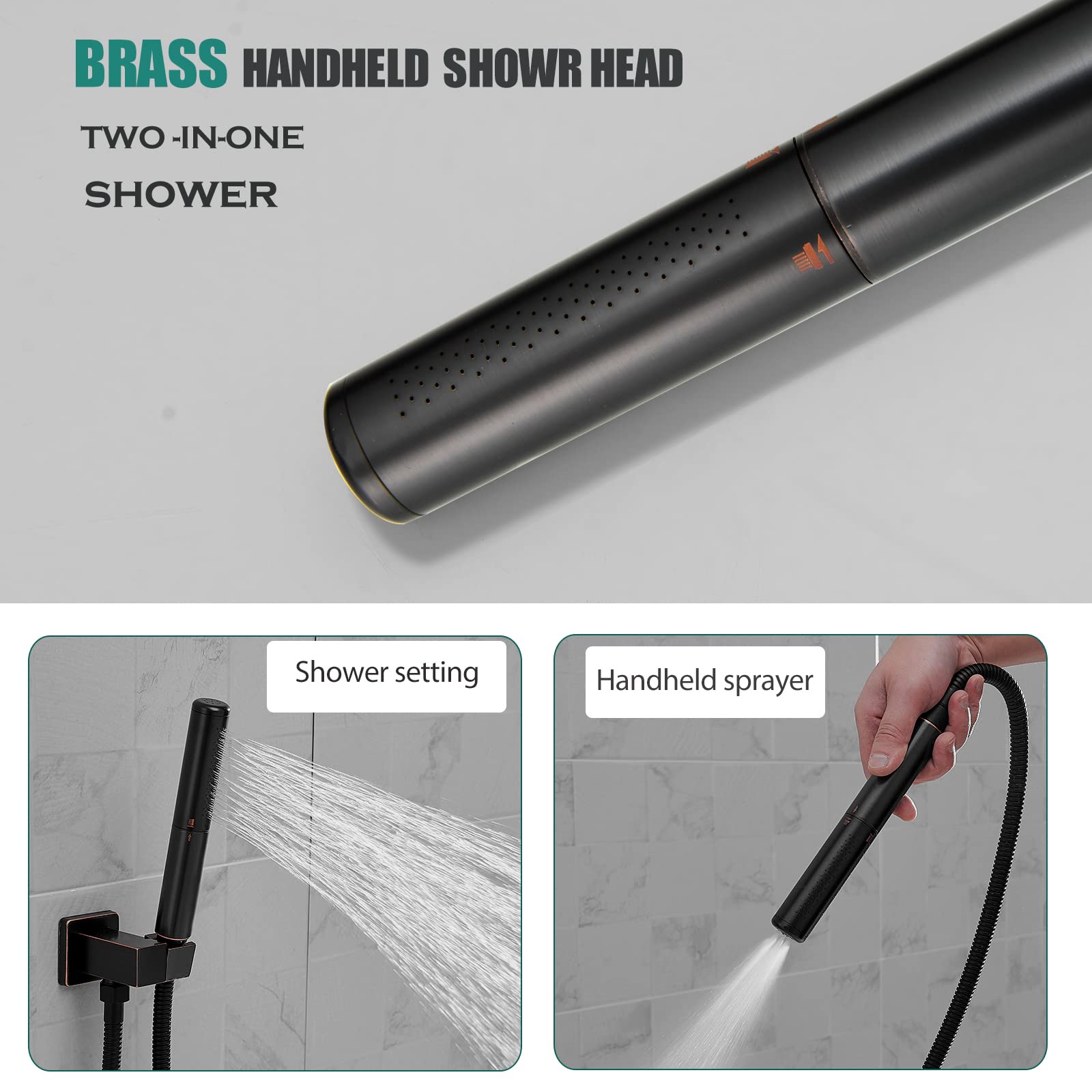 Hoimpro 12 Inch Bronze Rain Shower Head with Handheld Shower Combo - Wall Mounted Rainfall Shower System Set (Oil Rubbed Bronze Finish) for Bathroom Remodel & Spa-Like Shower Experience