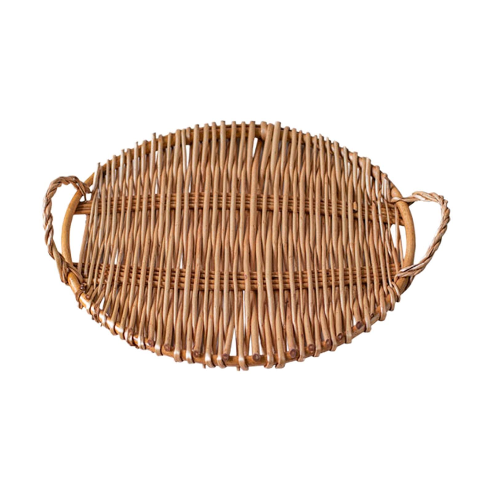 Hand Woven Rattan Serving Tray - Round Dark Brown for Breakfast, Snacks & Home Decor