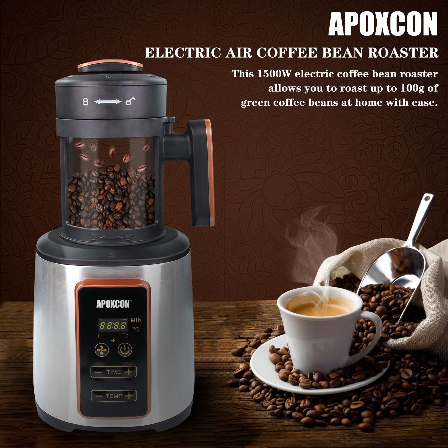Electric Air Coffee Roaster Machine for Home Use - 1500W, 100g Capacity, Adjustable Timer & Heat Settings with Chaff Collection Basket - Perfect for Fresh Roasting Coffee Beans at Home, Gifts for Coffee Lovers