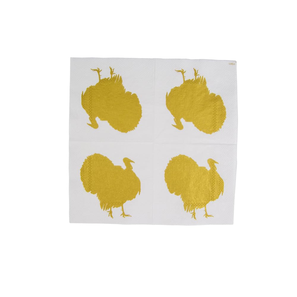 Caspari Turkey Fan Design Paper Cocktail Napkins - 4 Packs of 20 (80 Count) - Elegant Party & Holiday Dinner Table Decorations