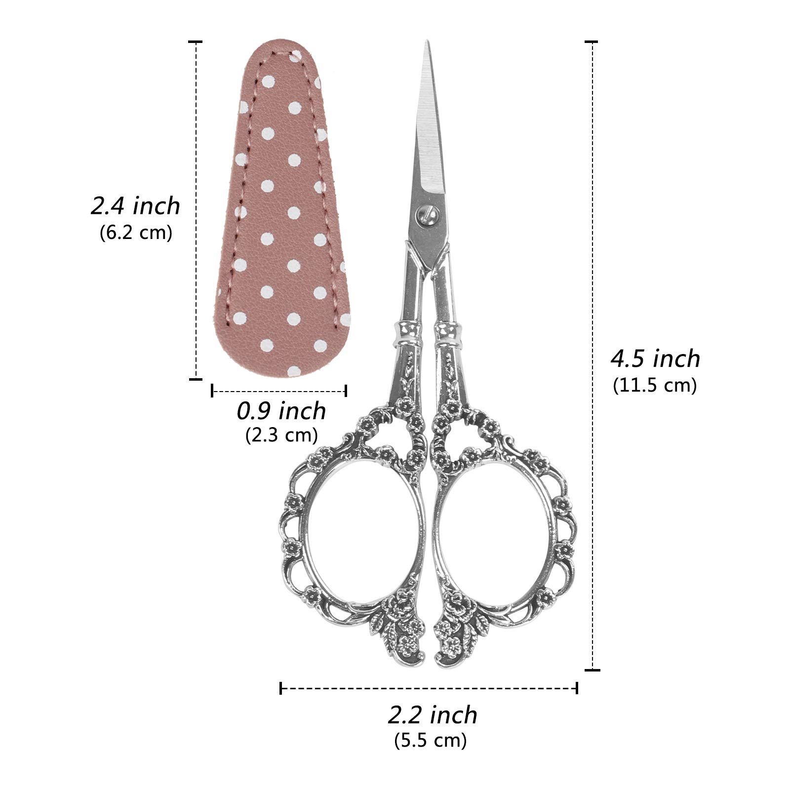 4.5 Inch Embroidery Scissors with Leather Case - Silver Precision Sewing Scissors for Crafting, Needlework & DIY Projects | Perfect for Embroidery, Quilting, Fabric Cutting & Artwork