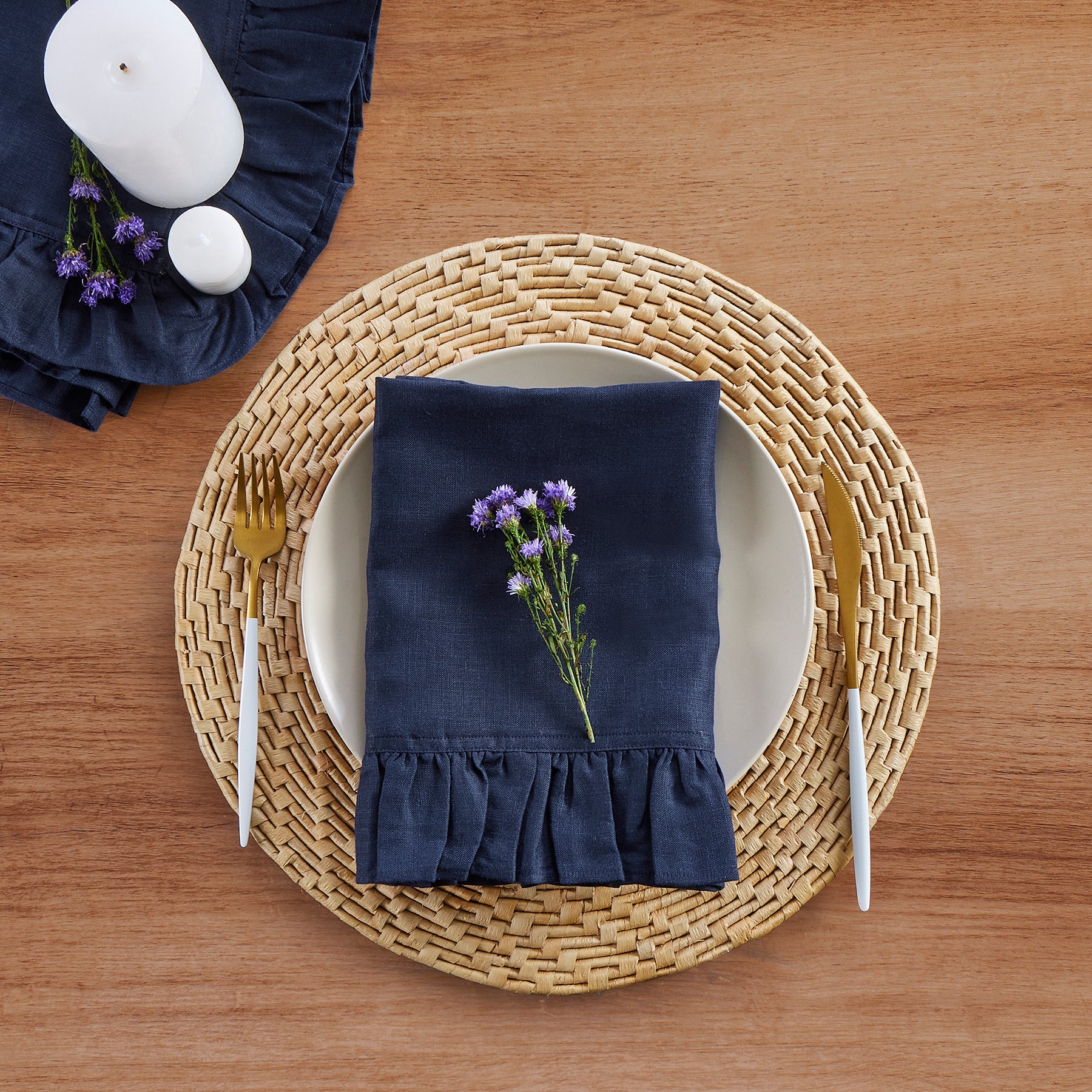Gabrielle Ruffle Napkins Set of 4 - Elegant Cotton Dinner Napkins for Formal Dining, Wedding, and Special Occasions