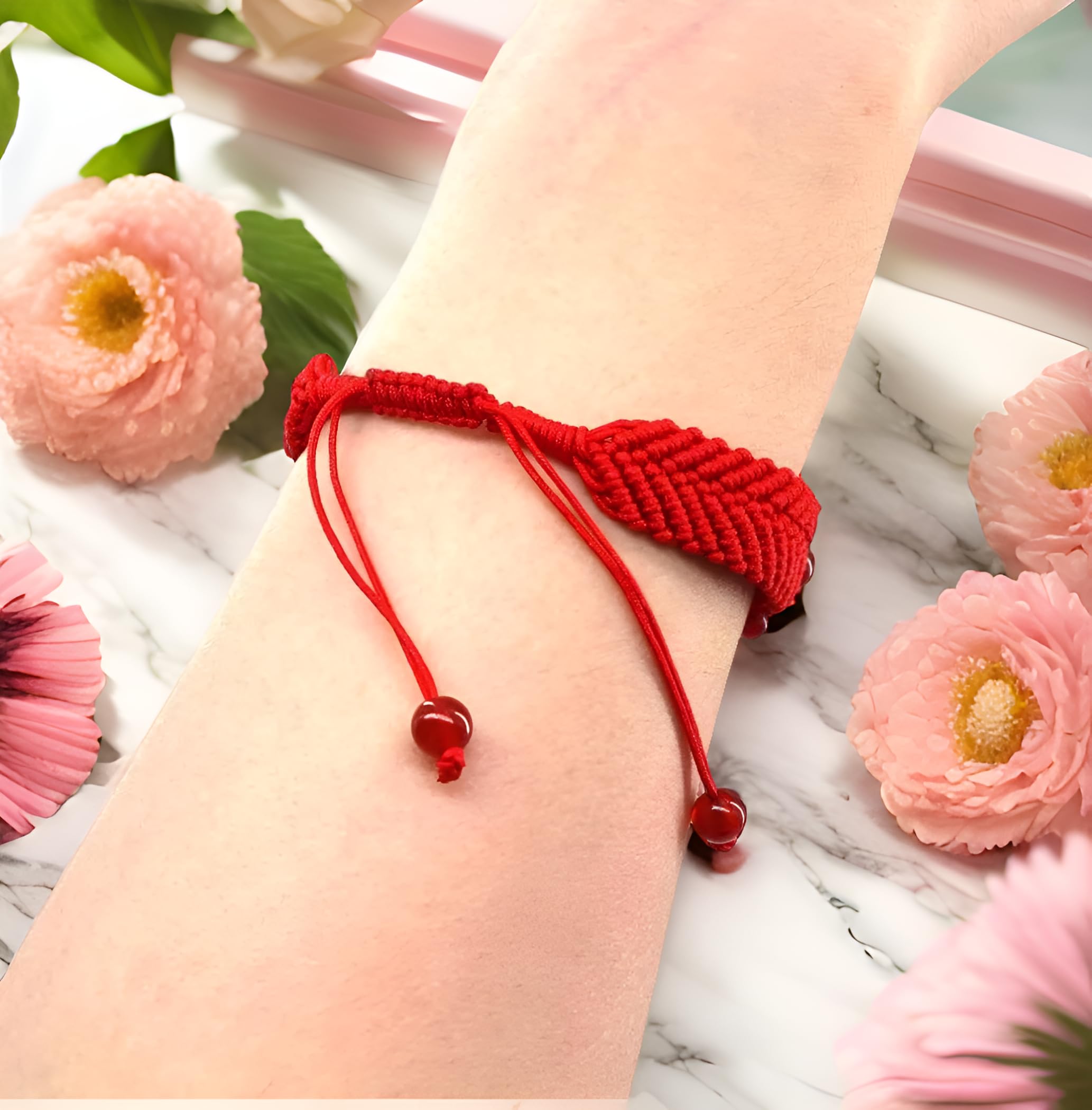 Handmade Red Rope Bracelet with Natural Beads & Chinese Zodiac Pig Charm - Adjustable Lucky Jewelry for Women, Birthday Gift, Feng Shui Accessory (Perfect for Chinese New Year, Valentine's Day & Daily Wear)