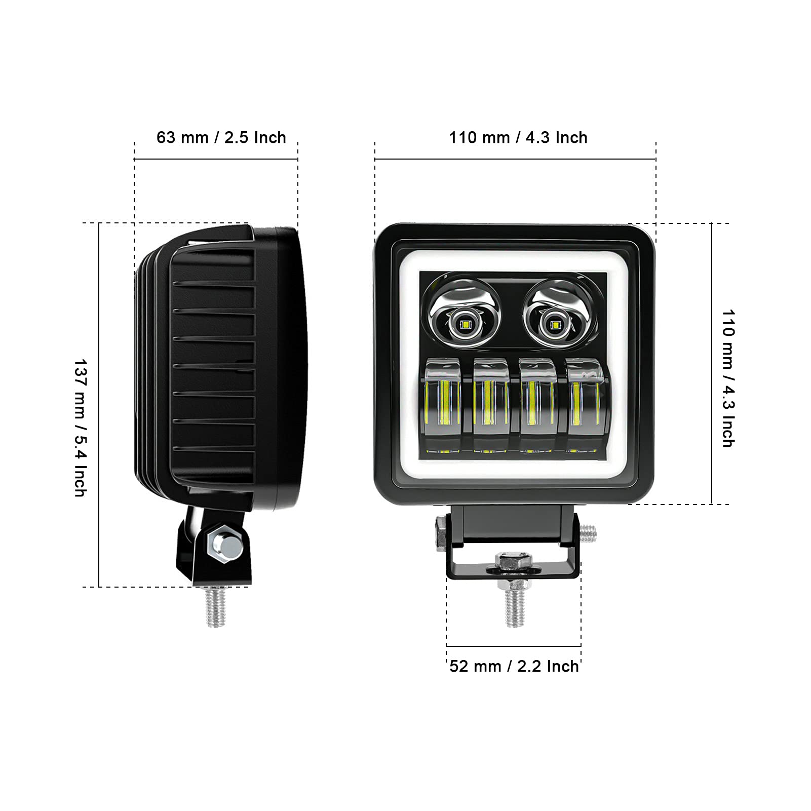 Kawell 50W LED Fog Lights - Waterproof IP67 Floodlight Spotlight Work Light Pods for Motorcycle, ATV, UTV, 4X4, Truck, Tractor & Boat - Perfect for Off-Road Driving, Night Work & Outdoor Adventures