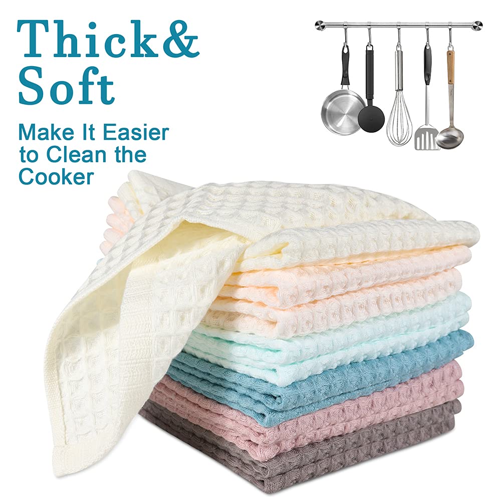 Premium 12-Pack Cotton Waffle Weave Dish Towels | 13x13 Inch Absorbent Kitchen Towels for Drying & Washing Dishes | Mix Color Dishcloths | Ideal for Daily Kitchen Use, Dish Drying & Counter Cleaning