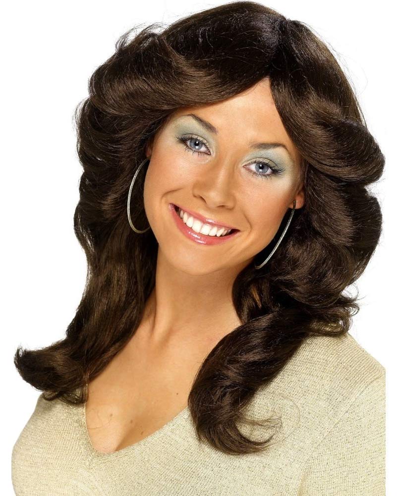 70s Flick Long Brown Wig - Vintage Retro Wavy Hairpiece for Women - Perfect for Halloween, Cosplay, and 70s Themed Parties