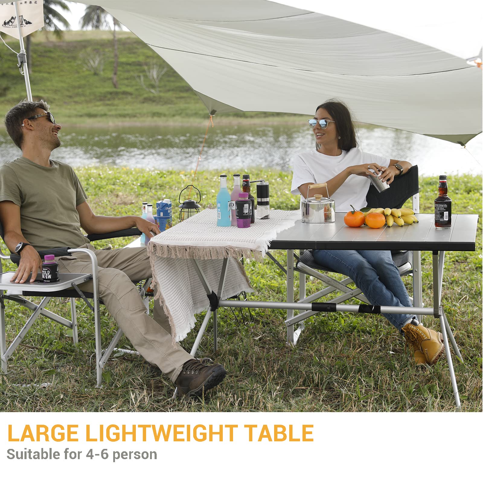 KingCamp Aluminum Folding Camping Table - Heavy Duty 180 LBS Capacity, Portable Roll-Up Design for 6-8 People, Compact Outdoor Picnic Table with Carry Bag | Perfect for Camping, Backyard BBQs, Beach Trips & Tailgating Parties