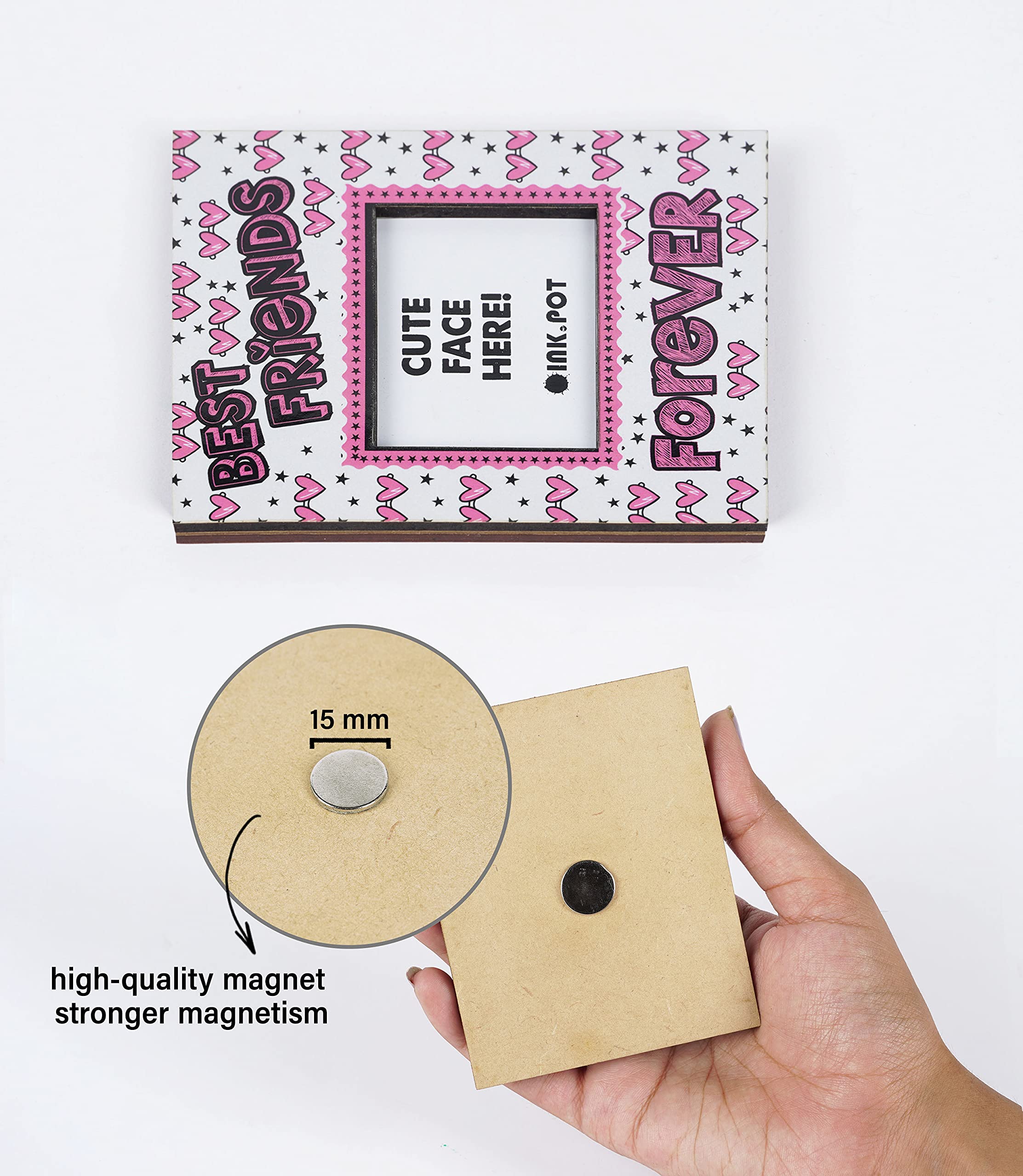 Best Friends Forever Photo Magnet Frame - Refrigerator Magnetic Photo Frames - Mini Picture Frames - Perfect Gift for Friends & BFFs (10x8cm) - Ideal for Kitchens, Offices & Dorm Decor