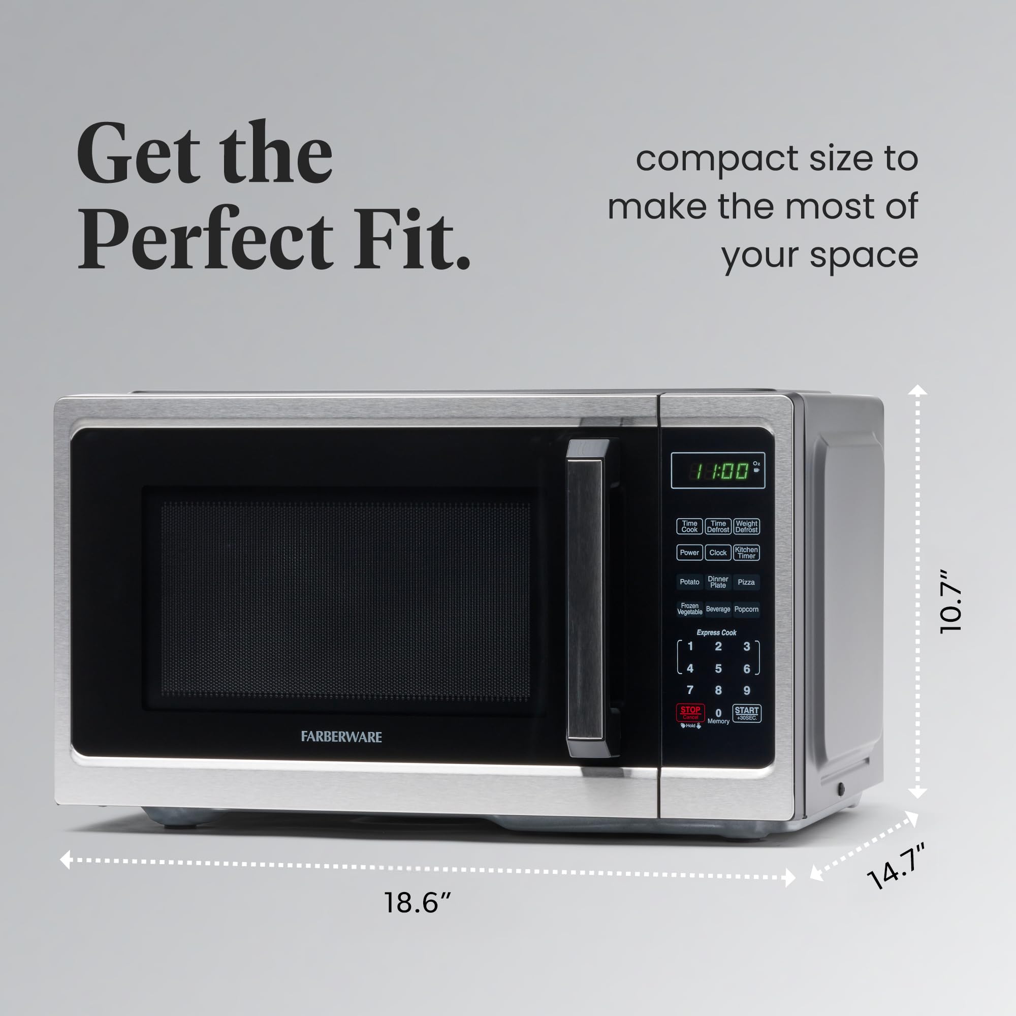Farberware 0.9 Cu. Ft. 900W Countertop Microwave Oven with LED Lighting & Child Safety Lock - Stainless Steel Interior for Easy Cleaning - Compact Microwave Perfect for Small Kitchens, Apartments, Dorms & Office Break Rooms